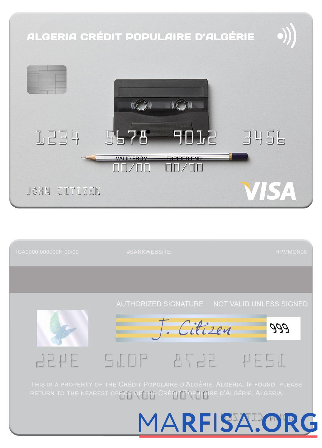 Realistic Algeria Crédit Populaire d’Algérie visa card template